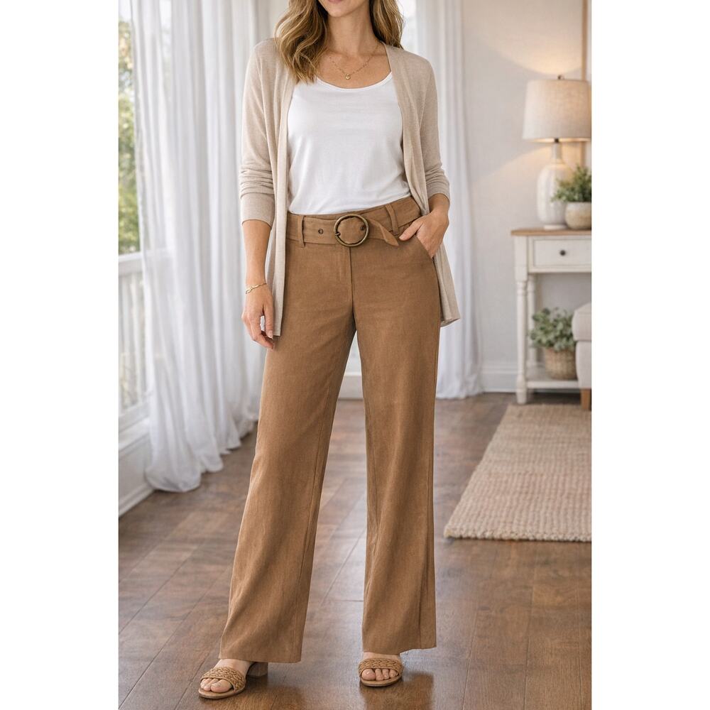Hot Kiss Wide Leg Pants Womens Size 11 Brown Belted High Rise Dress Pants